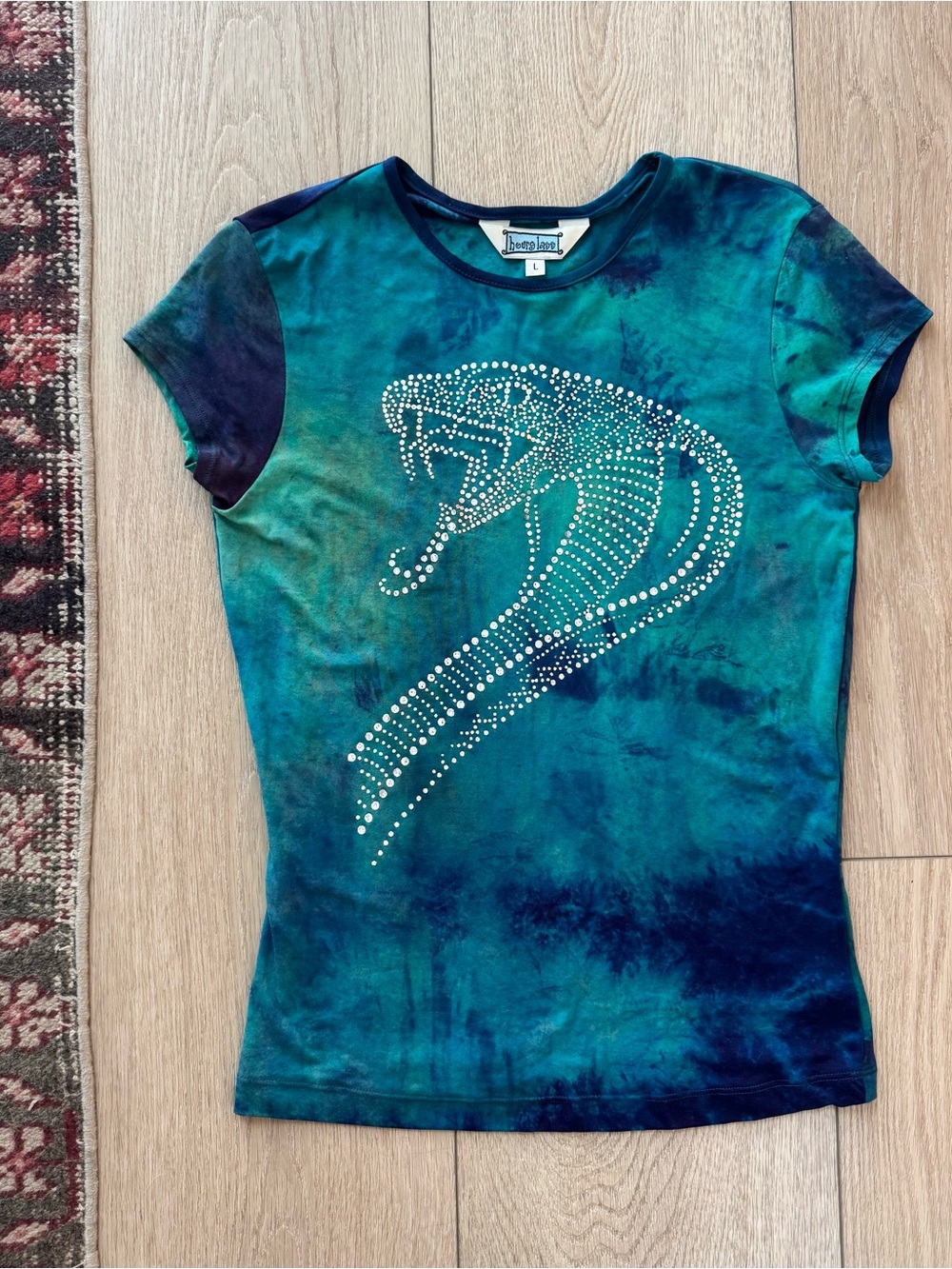 Y2K Teal Tie-Dye Metallic Cobra Snake Reptile Tee